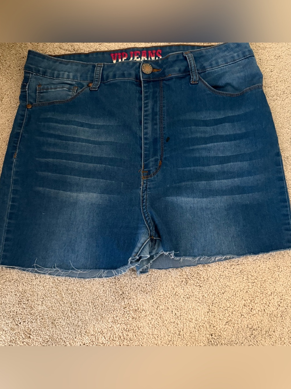 VIP Jeans Dark Wash Denim Fraying Distressed Cut Off Jean Shorts 17/33 Boho - Picture 3 of 8